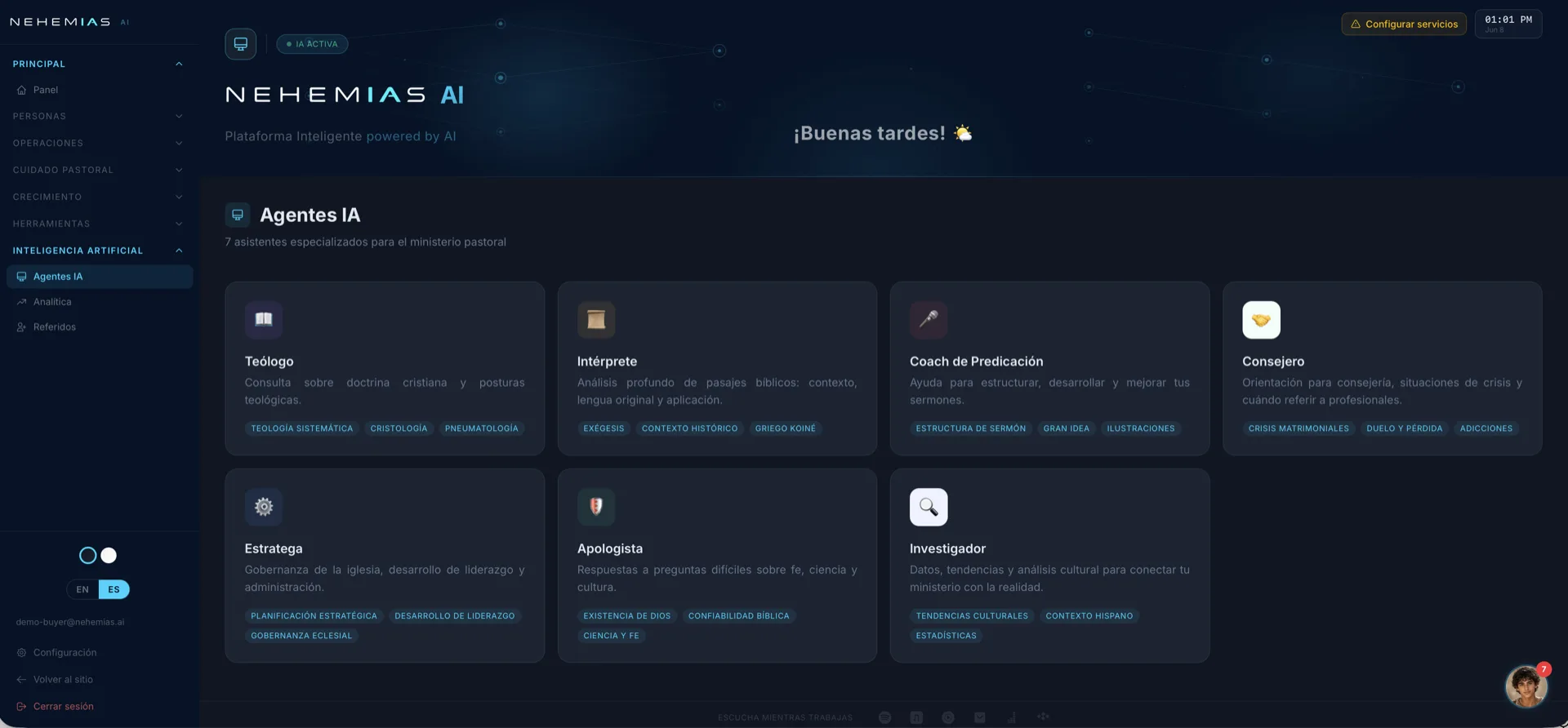 7 agentes de IA pastoral en Nehemías AI